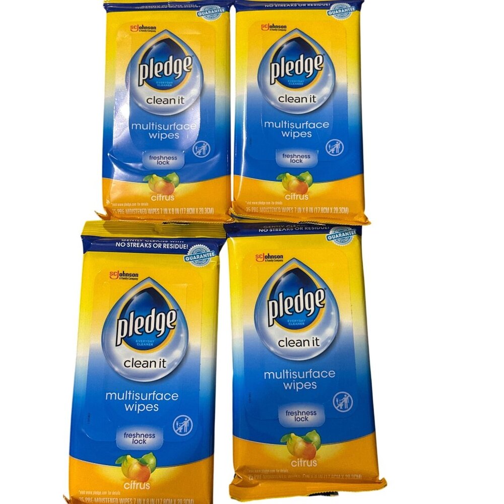 Pledge Clean It Multisurface Wipes Citrus Scent 4-Pack, 25 wipes per